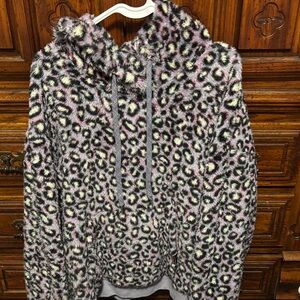 UGG Plush Leopard-Print Hooded Sweatshirt in Pink, Cream & Black